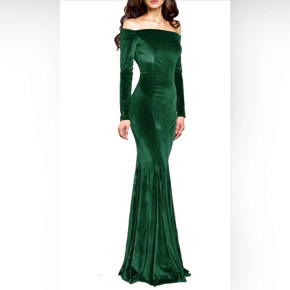Floor length, off the shoulder velvet dress